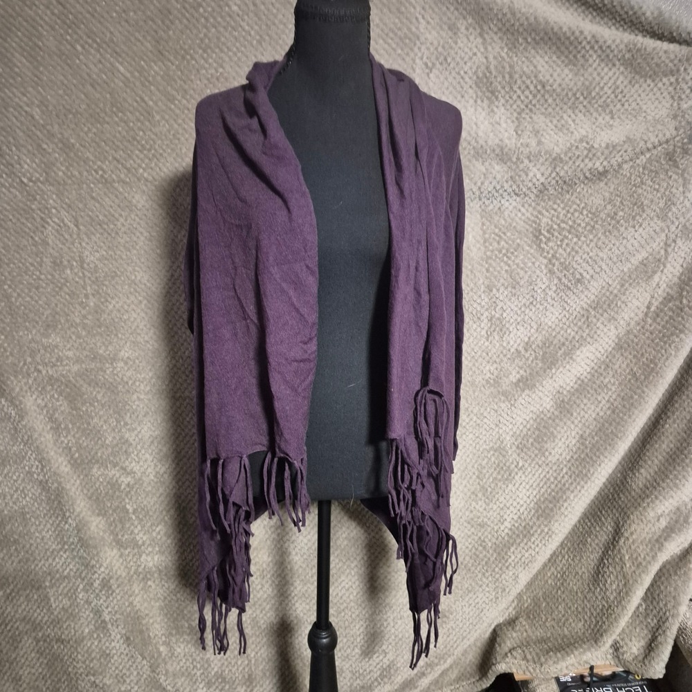 The Limited Plum Perfect Convertible Fringe Cardigan Purple Wrap Sweater Medium